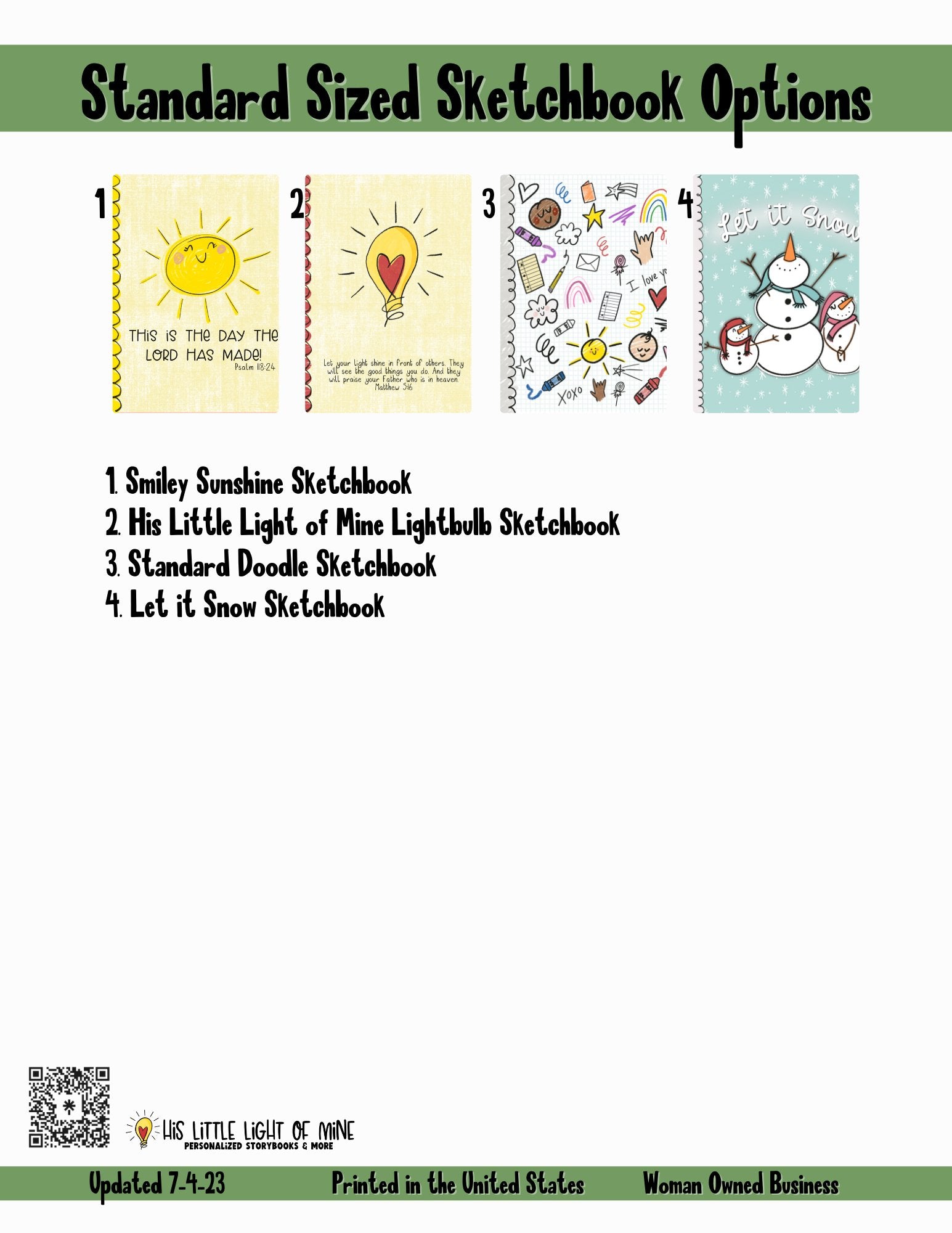 Wholesale ad of the standard sized sketchbook options self-published through Amazon Kindle Direct Publishing